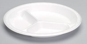 Picture of 10" White Laminated 3-Compartment Foam Plate